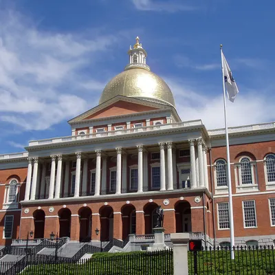 Massachusetts State House, Boston, Massachusetts   oblique frontal view