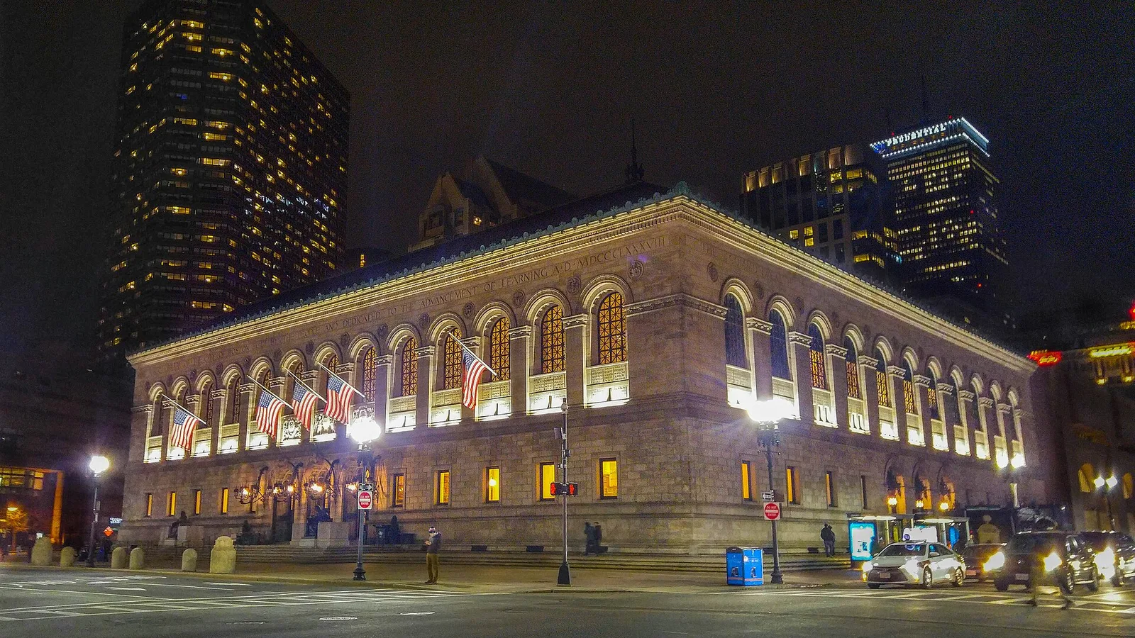 Boston Public Library's McKim Building at Night